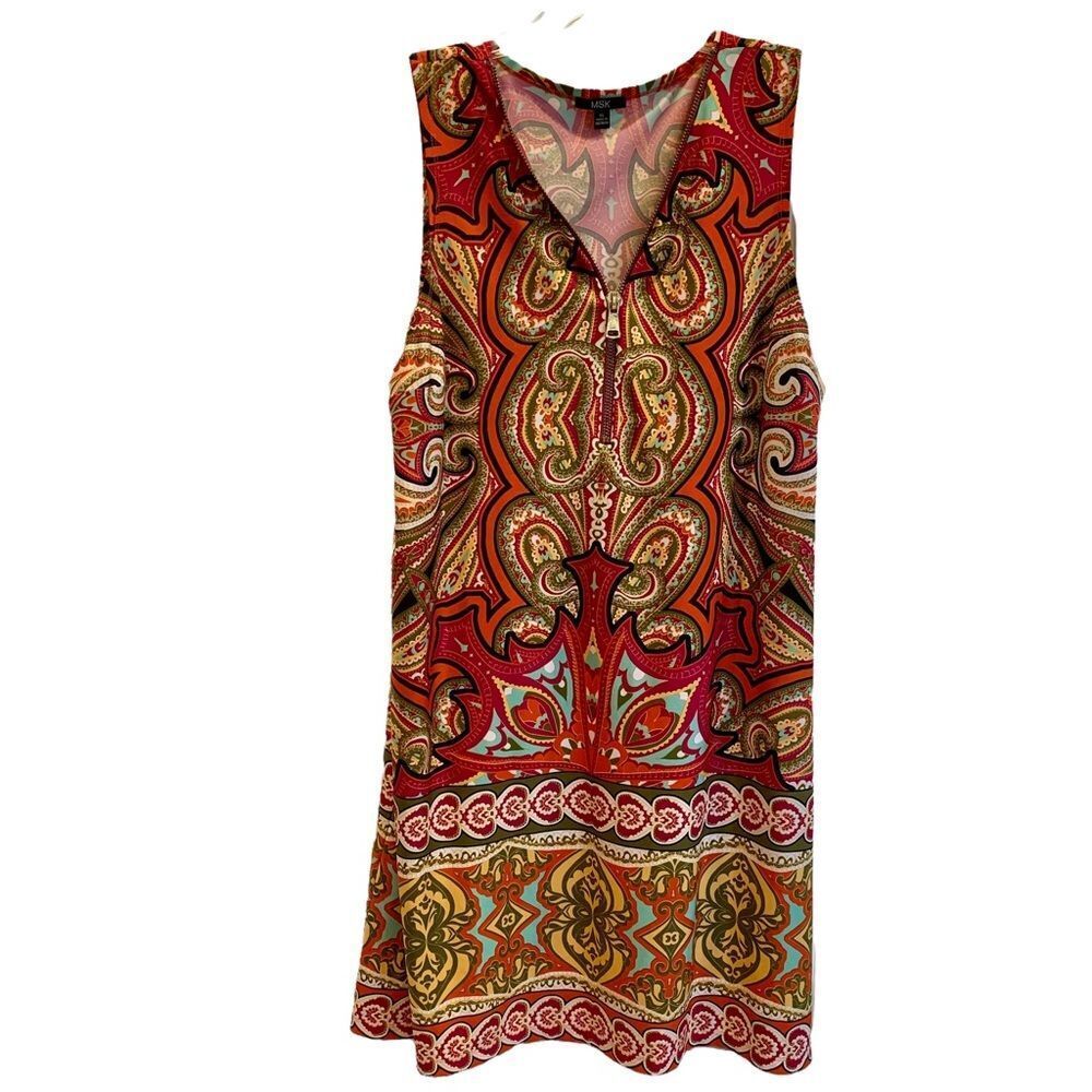 MSK Orange Floral Paisley Sleeveless Casual Summer Dress XL‎